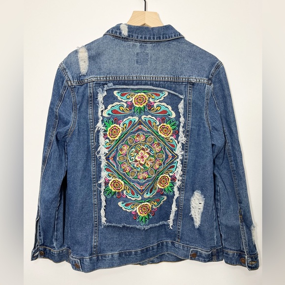 Boom Boom Jeans Jackets & Blazers - Gorgeous Boho jacket Floral Design Jean Jacket Vintage women’s medium